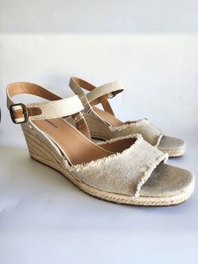 Lucky Brand Mindra Espadrille Wedge Sandal Size 12 Natural Frayed